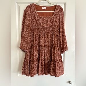 Pink Lily Rust Polka Dot Mini Dress 3/4 Sleeve